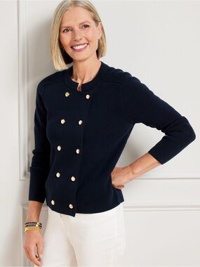 TALBOTS DOUBLE BREASTED STAND COLLAR SWEATER JACKET